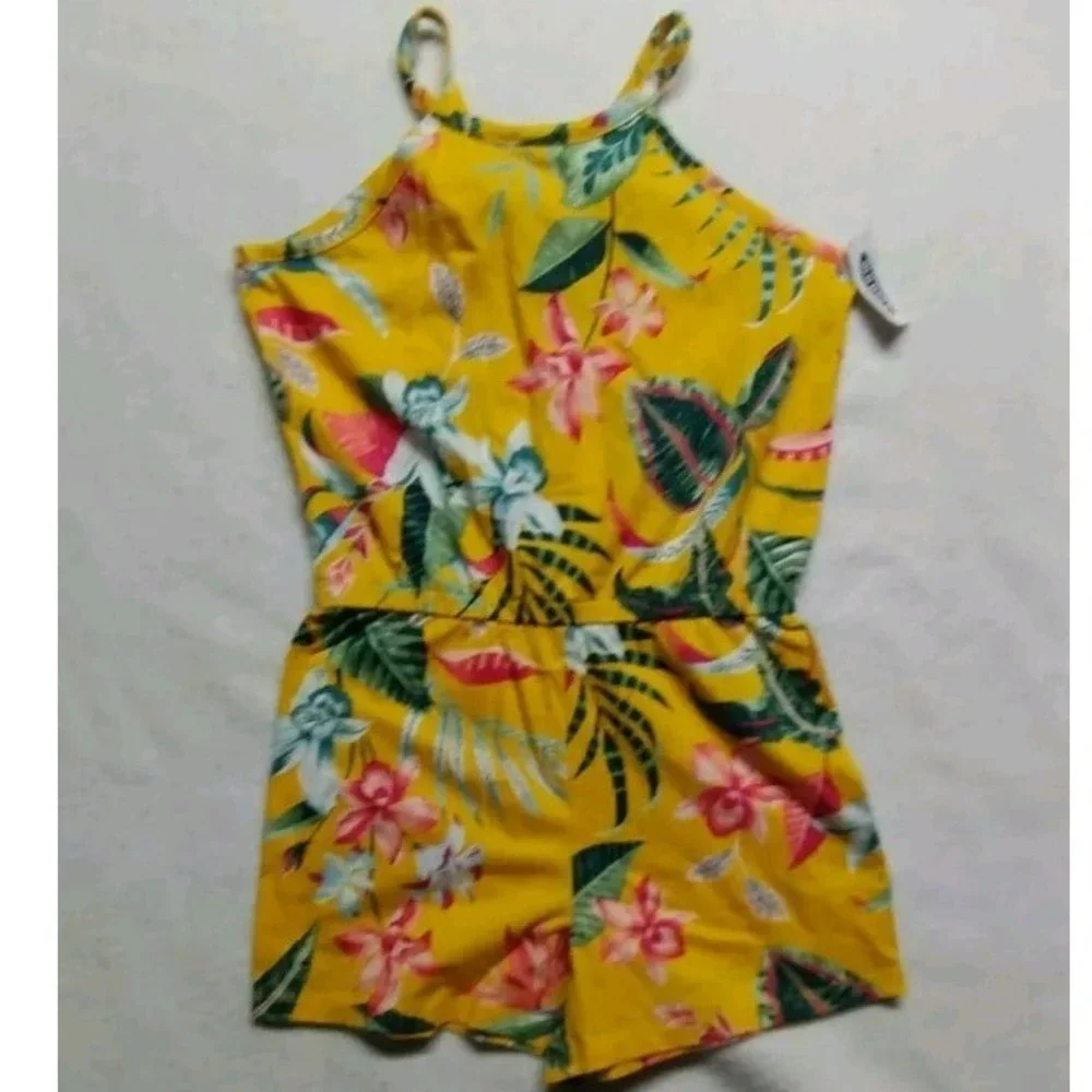Old‎ Navy Floral Romper Halter Neck Sleeveless Yellow Tropical Kids Size L